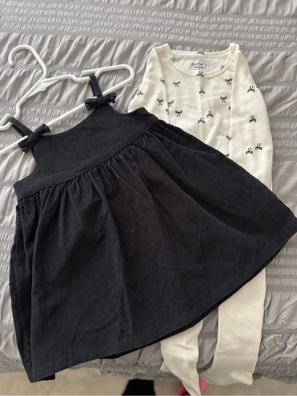 Carter's Black Bow-Strap Dress with Cream Top & Tights